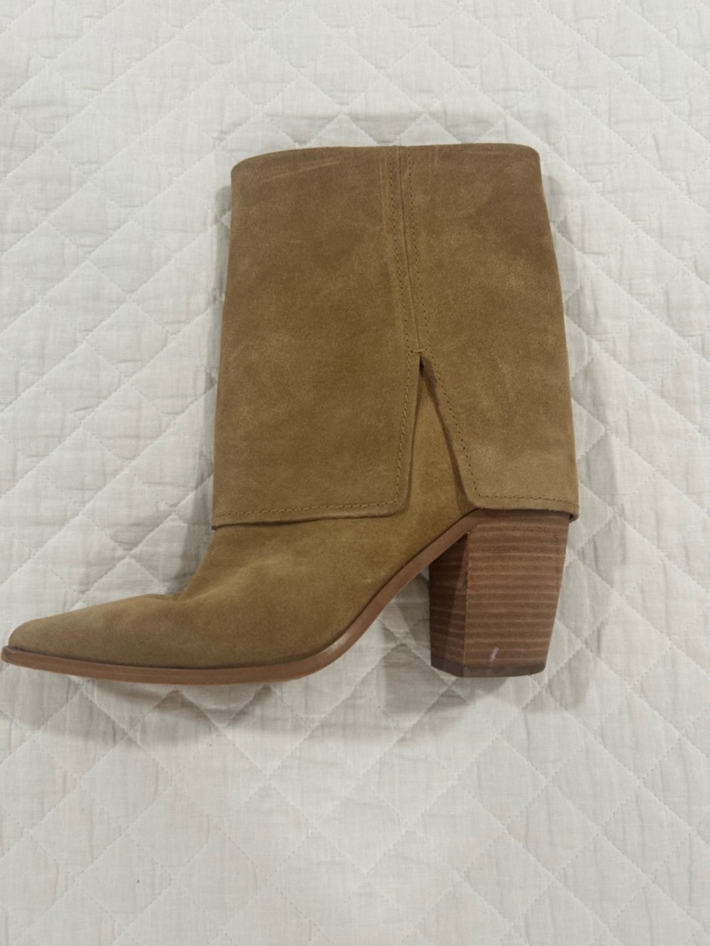 Vince Camuto Tan Suede Mid-Calf Block Heel Boot